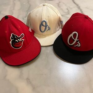 Baltimore Orioles Red and Black Baseball x3 Caps Bundle